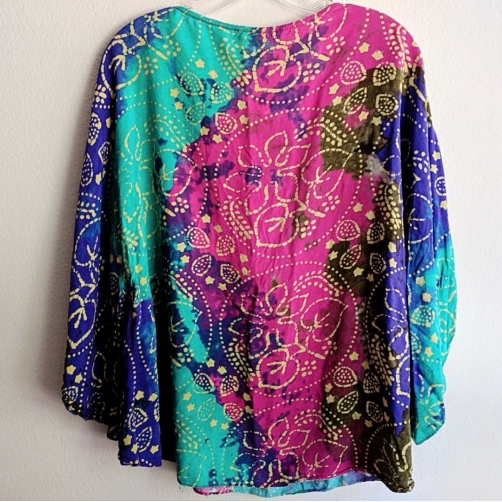 Chico’s Beaded Boho Blouse | Jewel-Tone Patchwork & Flowy Goddess Fit - Picture 2 of 6